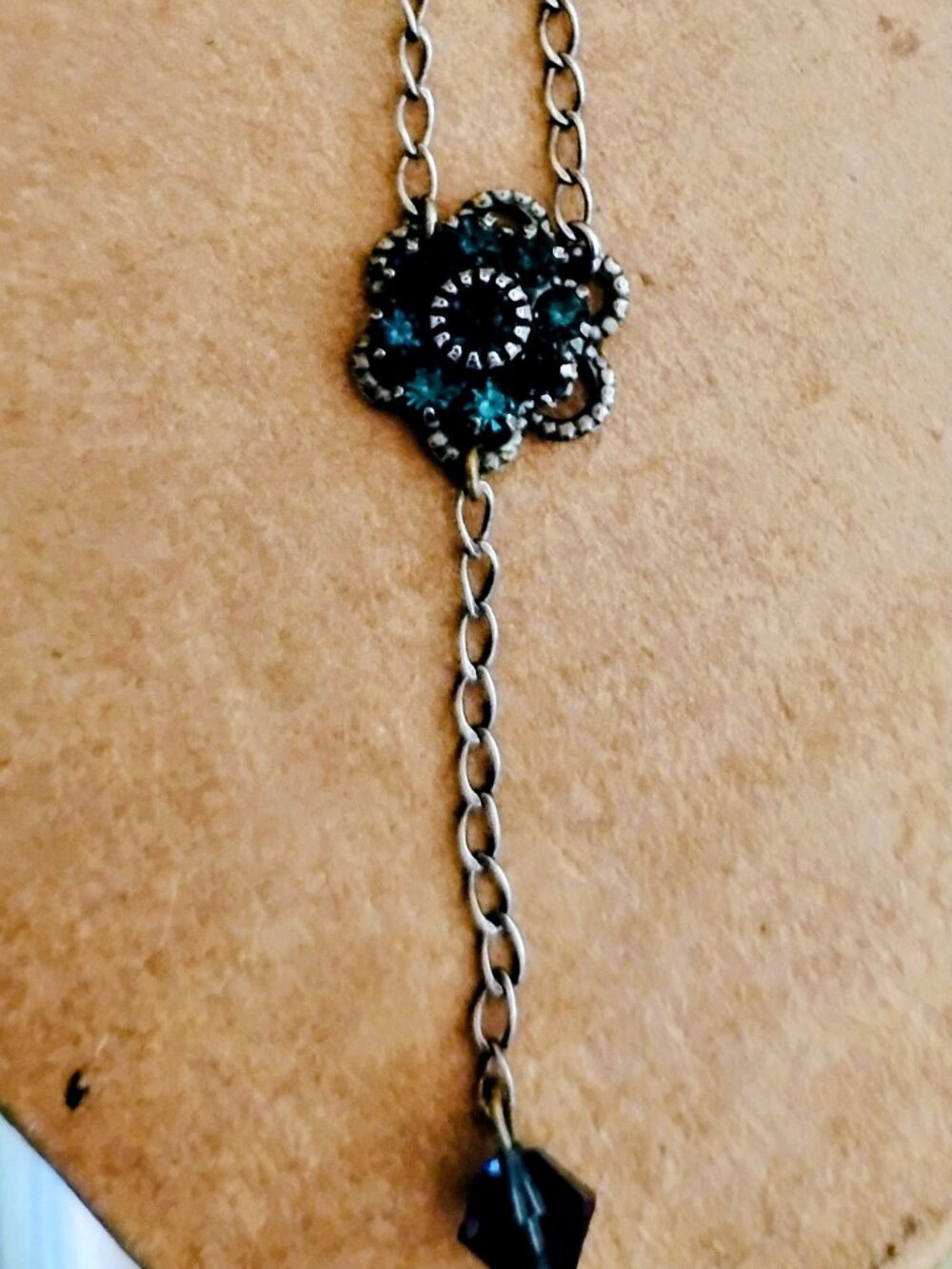 Liz Palacios San Francisco Blue Flower Lariat Necklace 18 inches